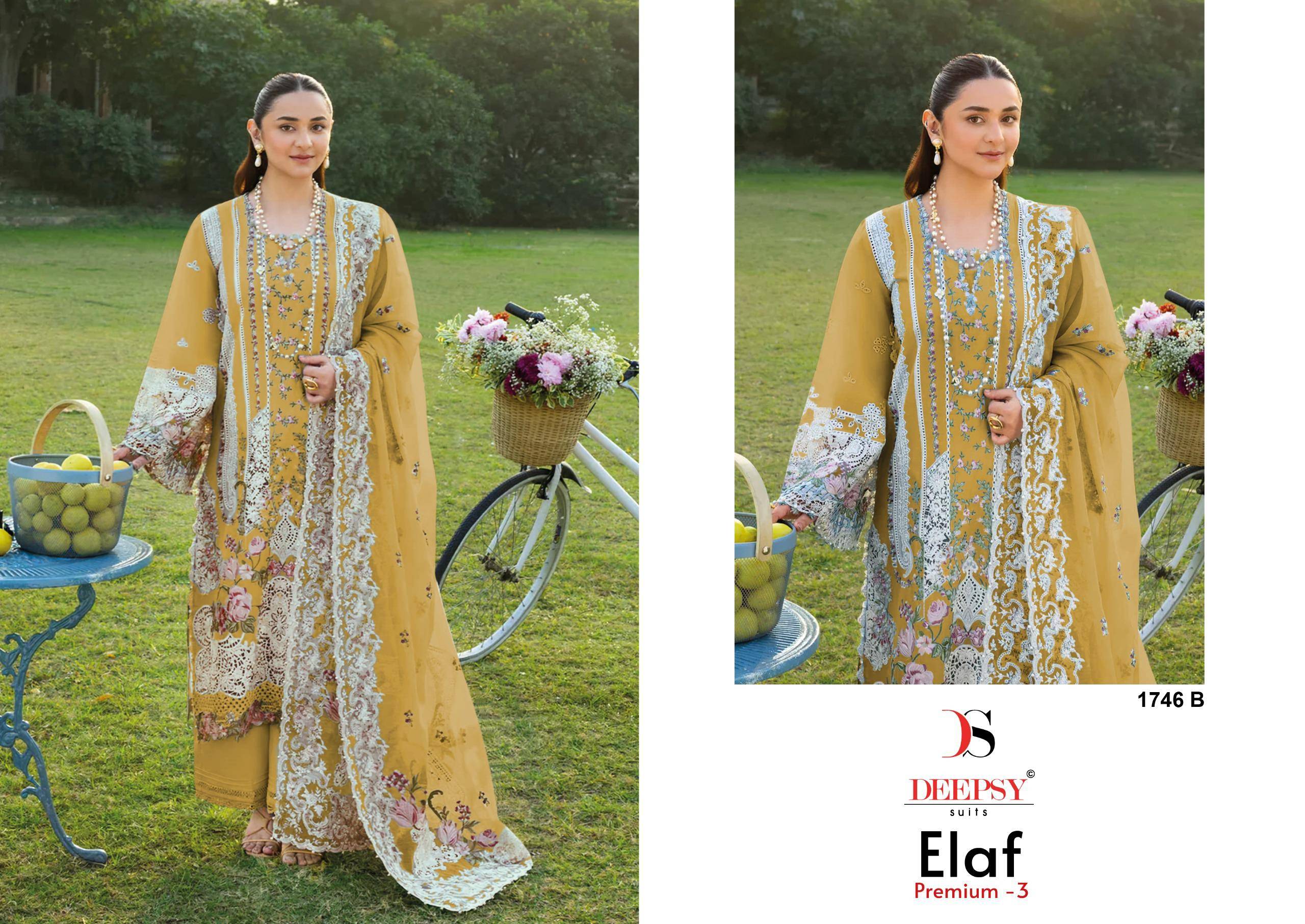ELAF  Premium-3 Luxury Lawn by DEEPSY SUITS 1746 Series Beautiful Pakistani Suits Wear Pure Cotton Dresses At Wholesale Price